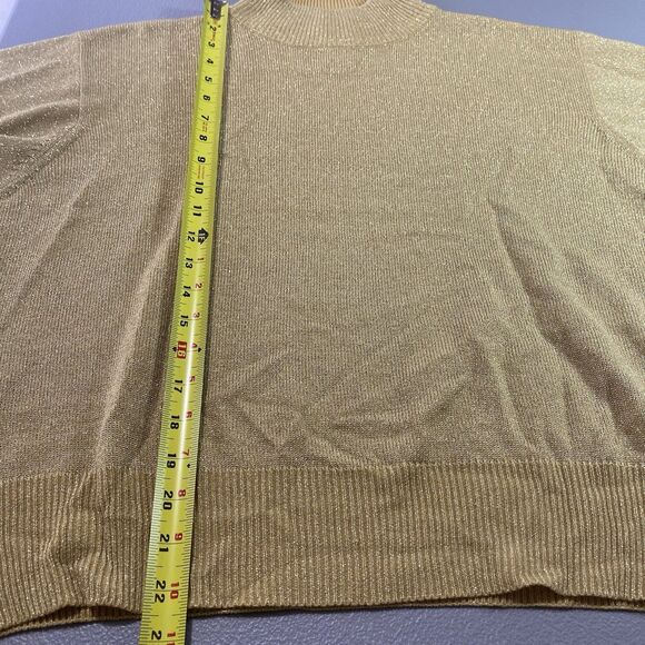 Vintage MILANO DESIGN Sweater Gold Metallic Mock Neck Fine Knit Womens XL - Picture 7 of 10